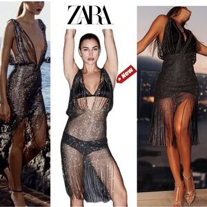 ZARA CASCADING JEWEL WATERFALL DRESS WITH RHINESTONE embellishment Sz S-M NWT